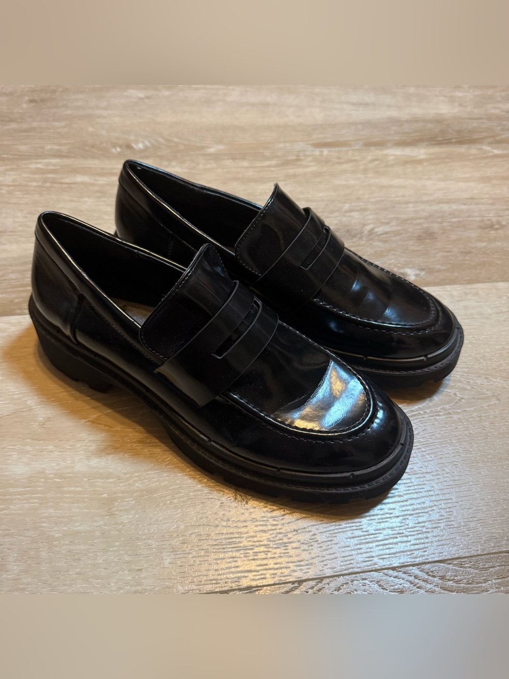 Zara treaded lug sole chunky platform loafers black size 41